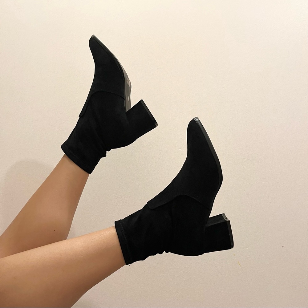 Faux Suede Block Heel Black Ankle Booties Size 7.5